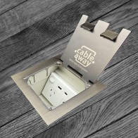 Floor Box with Square Edged Antique Brass Flush Lid, 1 Double GPO, USBA & USBC