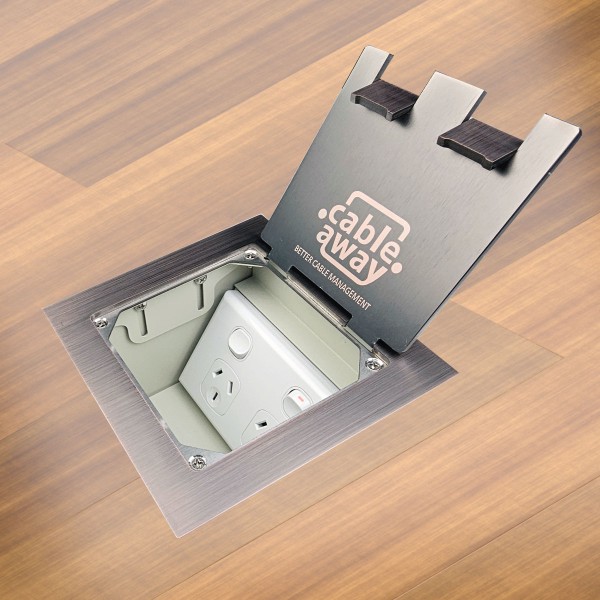 Floor Box with Square Edge Antique Copper Flush Lid, 1 x Double GPO