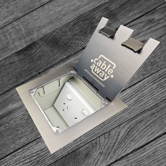 Floor Box with Square Edge Antique Brass Flush Lid, 1 x Double GPO