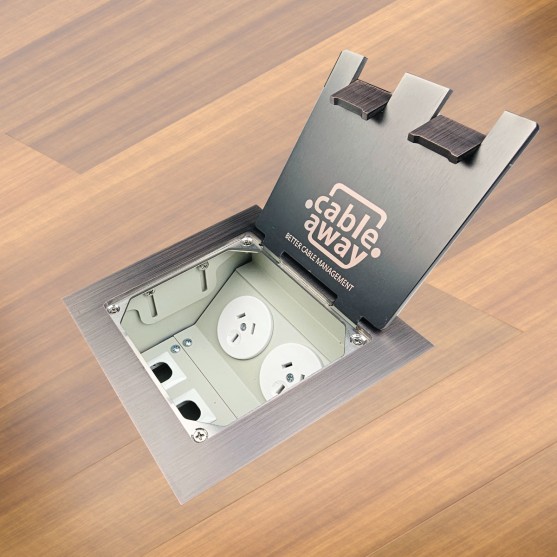 Floor Box with Square Edge Antique Copper Flush Lid, 2 x Power, 3 x Data
