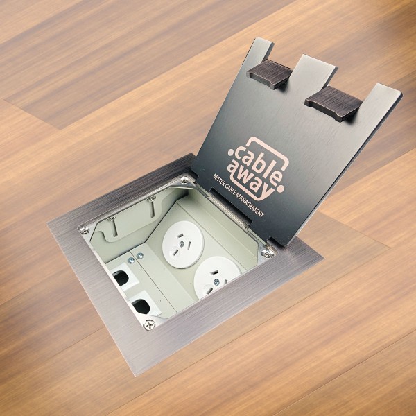 Floor Box with Square Edge Antique Copper Flush Lid, 2 x Power, 3 x Data