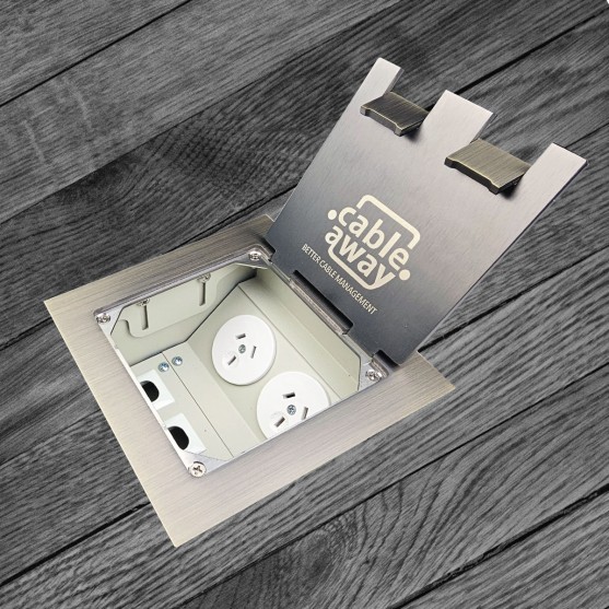 Floor Box with Square Edge Antique Brass Flush Lid, 2 x Power, 3 x Data