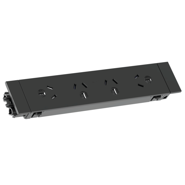 Quad GPO Quick Fit Outlet, Removable Tile (Black) | Cableaway