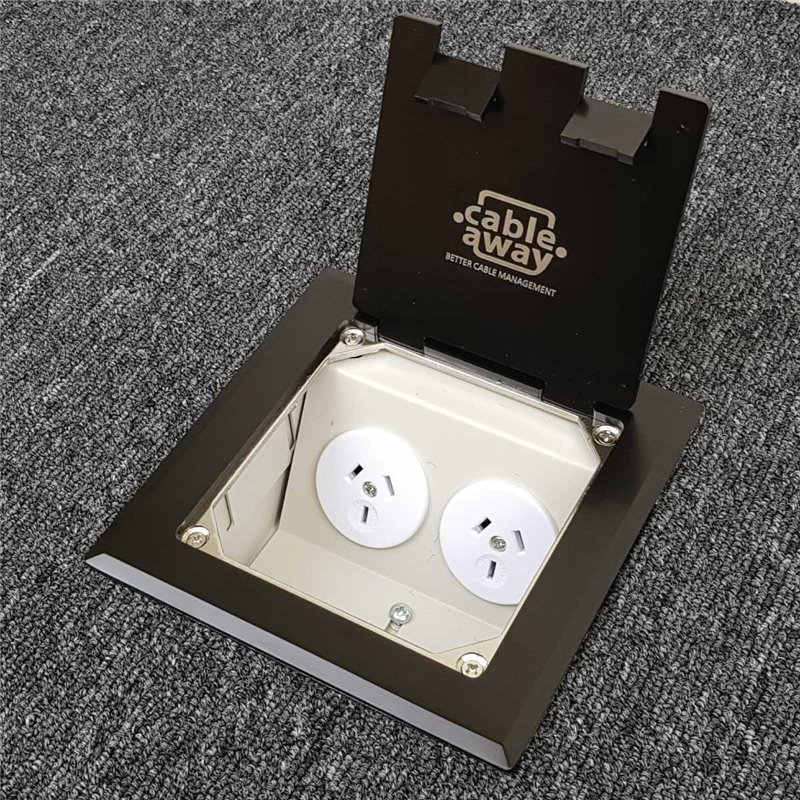 Shallow Floor Outlet Box 2 Power Stainless Steel Black Flush 145 Series