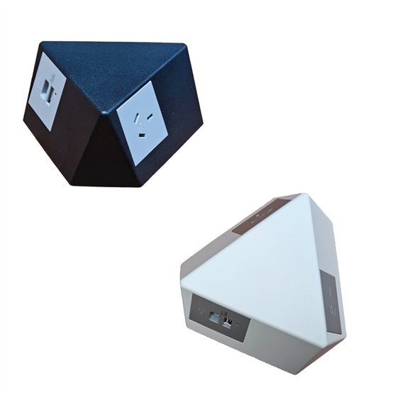 Tripod Bench Mounted Table Box White & Black complete with grey outlets
