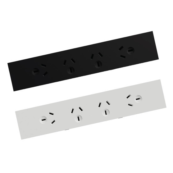 Quad GPO Quick Fit Outlet, Removable Tile (Black) | Cableaway