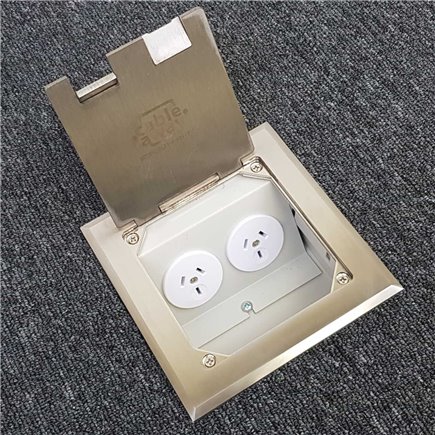 Shallow Floor Outlet Box 2 Power Stainless Steel Flush 145 Series