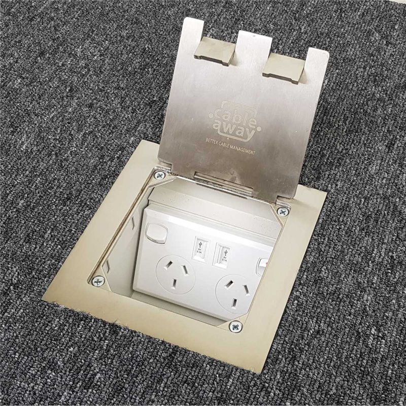 Floor Outlet Box 1 Standard Outlet USB Stainless Steel Flush Square Edge 145 Series