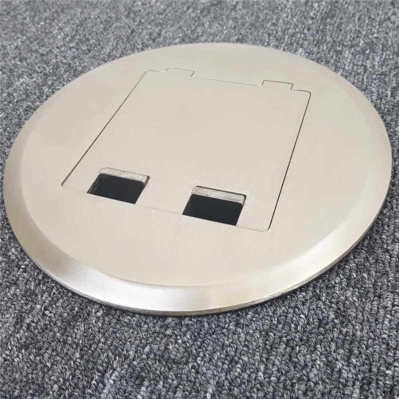 Shallow 65mm Floor Box with Stainless Steel Round Flush Lid, 2 x Power