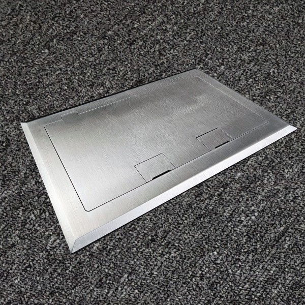 Floor Outlet Box 4 x 10amp Auto Swiched Outlets - Stainless Steel Flush Lid 245 Series (Shallow)