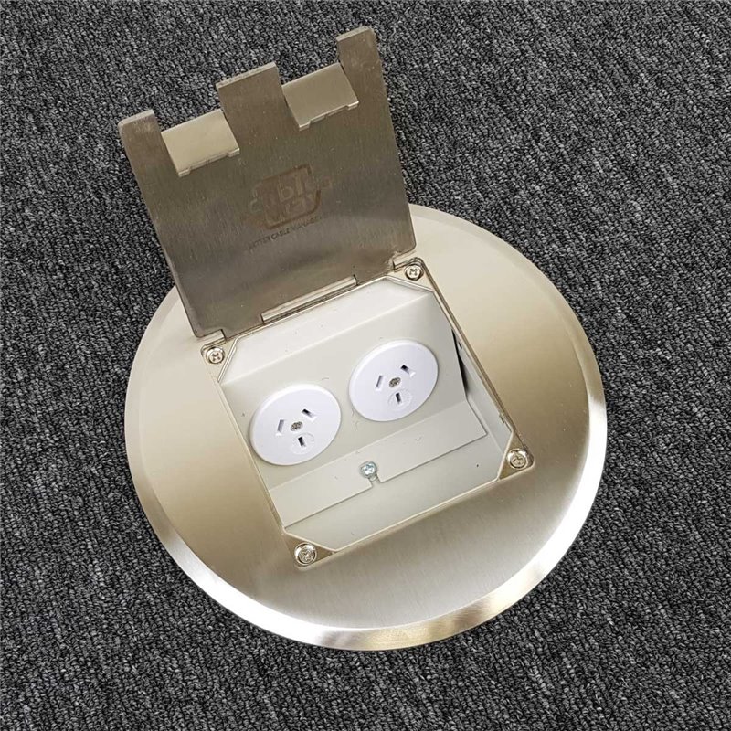 Shallow Floor Outlet Box 2 Power Stainless Steel Round Flush 145 Series