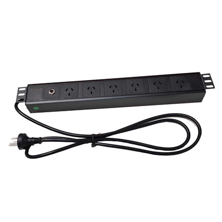 Horizontal Power Rail 6 x 10amp GPO 1.8m Lead 15amp plug