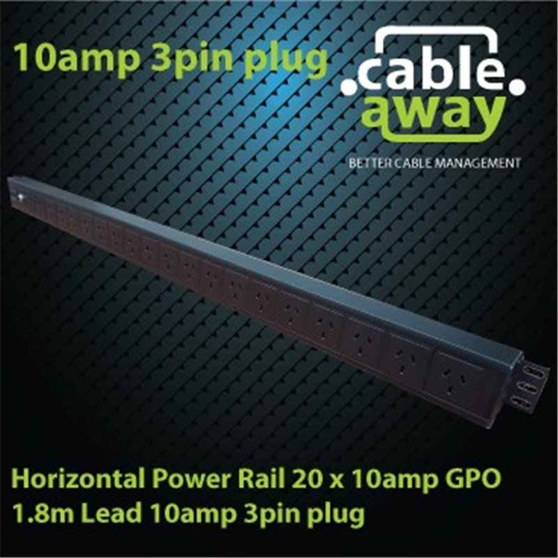Vertical Power Rail 20 x 10amp GPO 1.8m Lead 10amp 3pin plug
